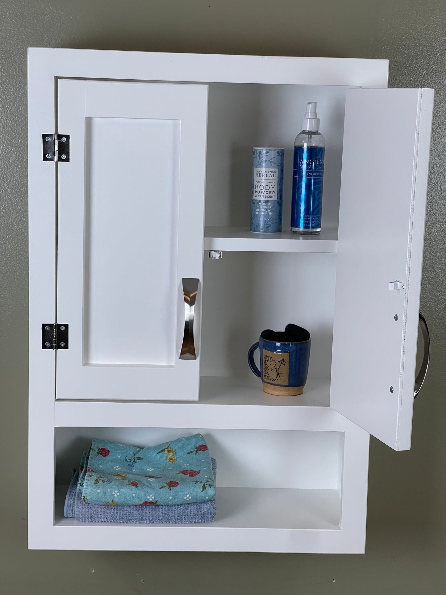 Wall Hanging Bathroom or Kitchen Cabinet with Open Cubby Below