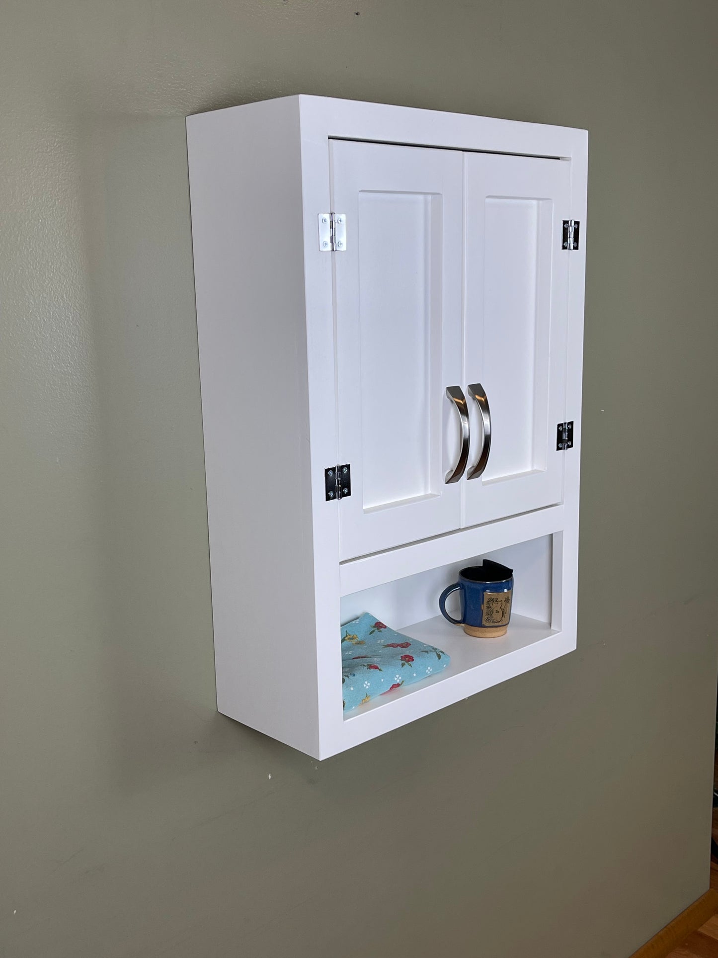 Wall Hanging Bathroom or Kitchen Cabinet with Open Cubby Below