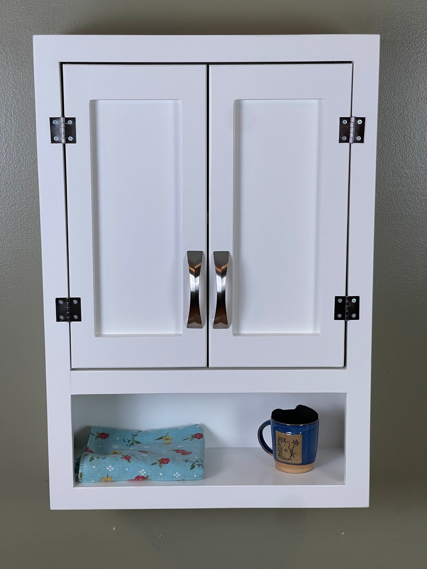 Wall Hanging Bathroom or Kitchen Cabinet with Open Cubby Below