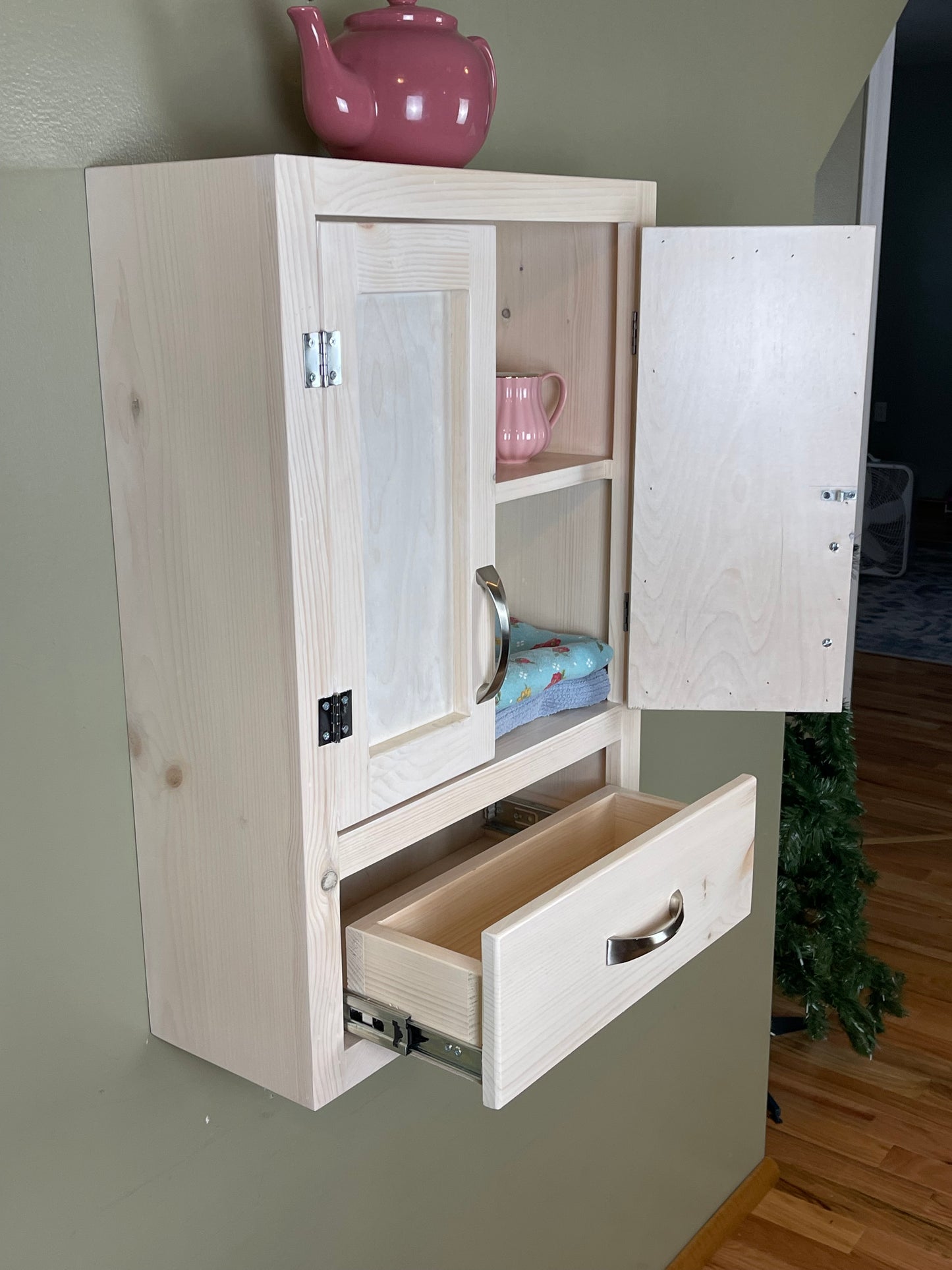 Wall Hanging Bathroom or Kitchen Cabinet with Drawer Below