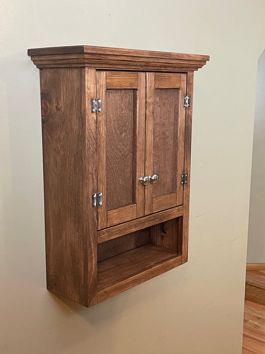 Bathroom or Kitchen Cabinet with Open Cubby Below and Crown Moulding, Wall Mounted Cupboard