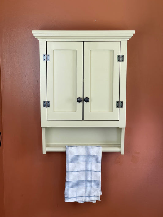 Bathroom or Kitchen Cabinet with Towel Rack below and Crown Moulding, Spice Cupboard