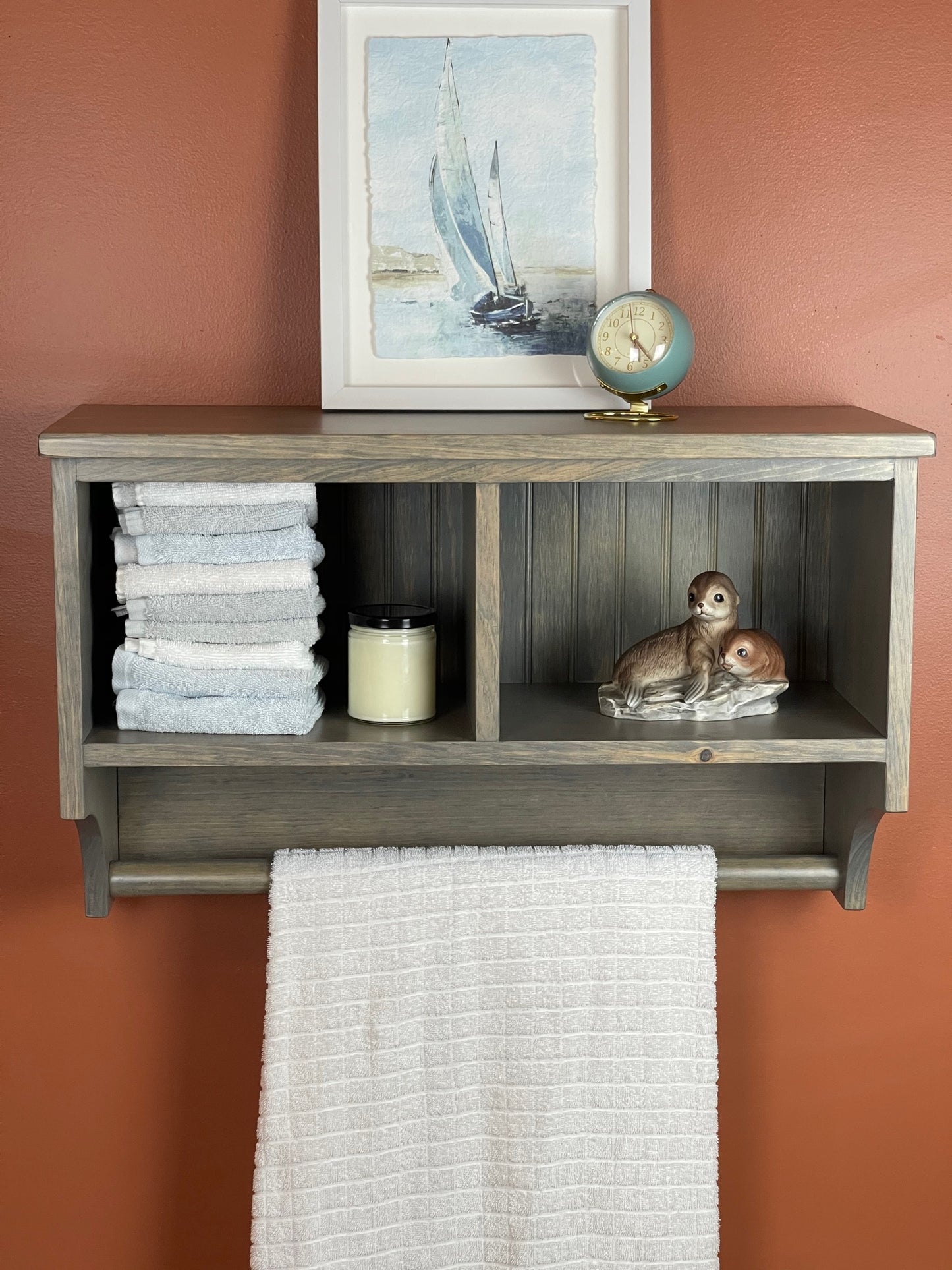 Bathroom Cubby with Towel Rod, many colors available