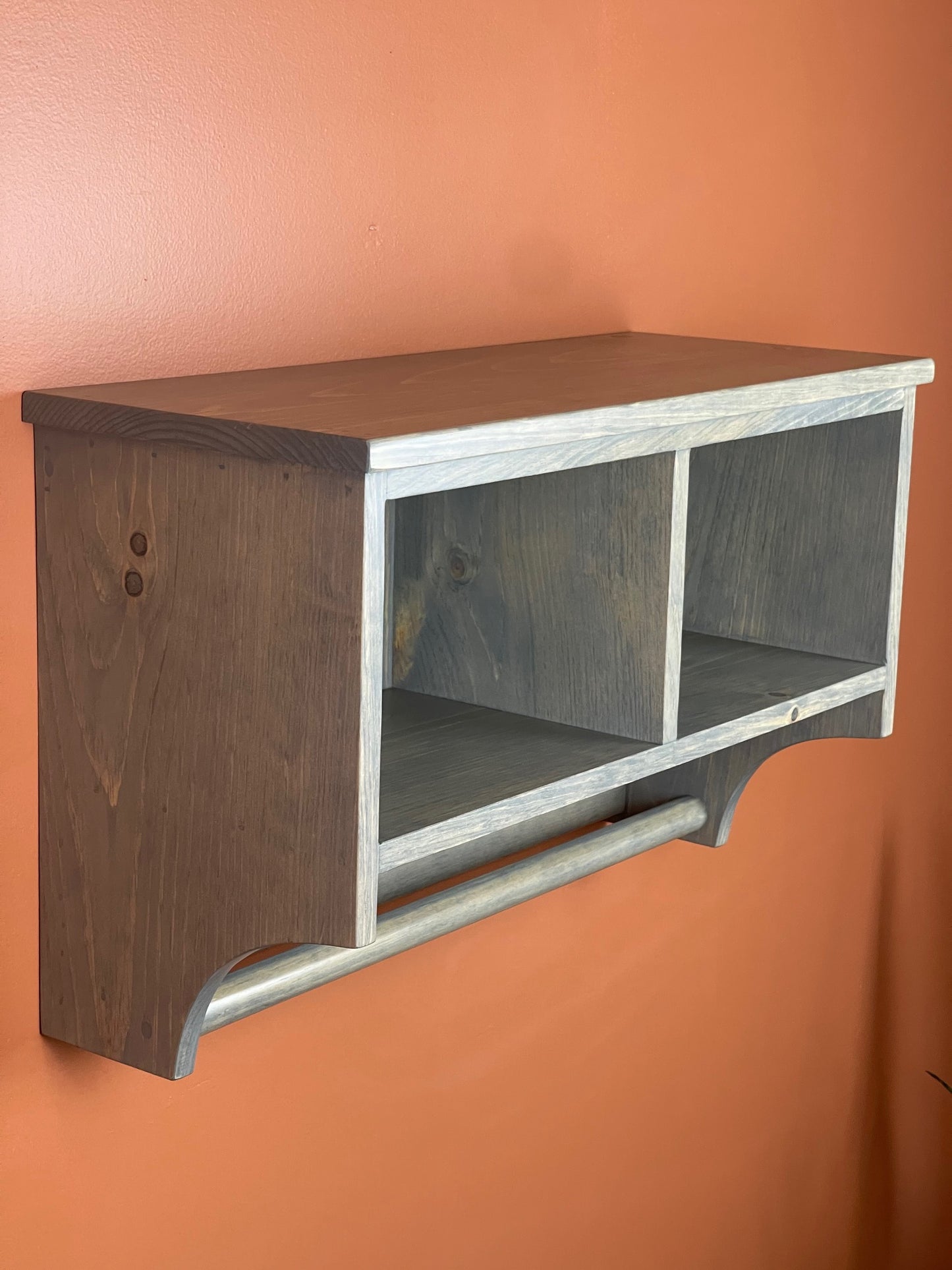 Bathroom Cubby with Towel Rod, many colors available