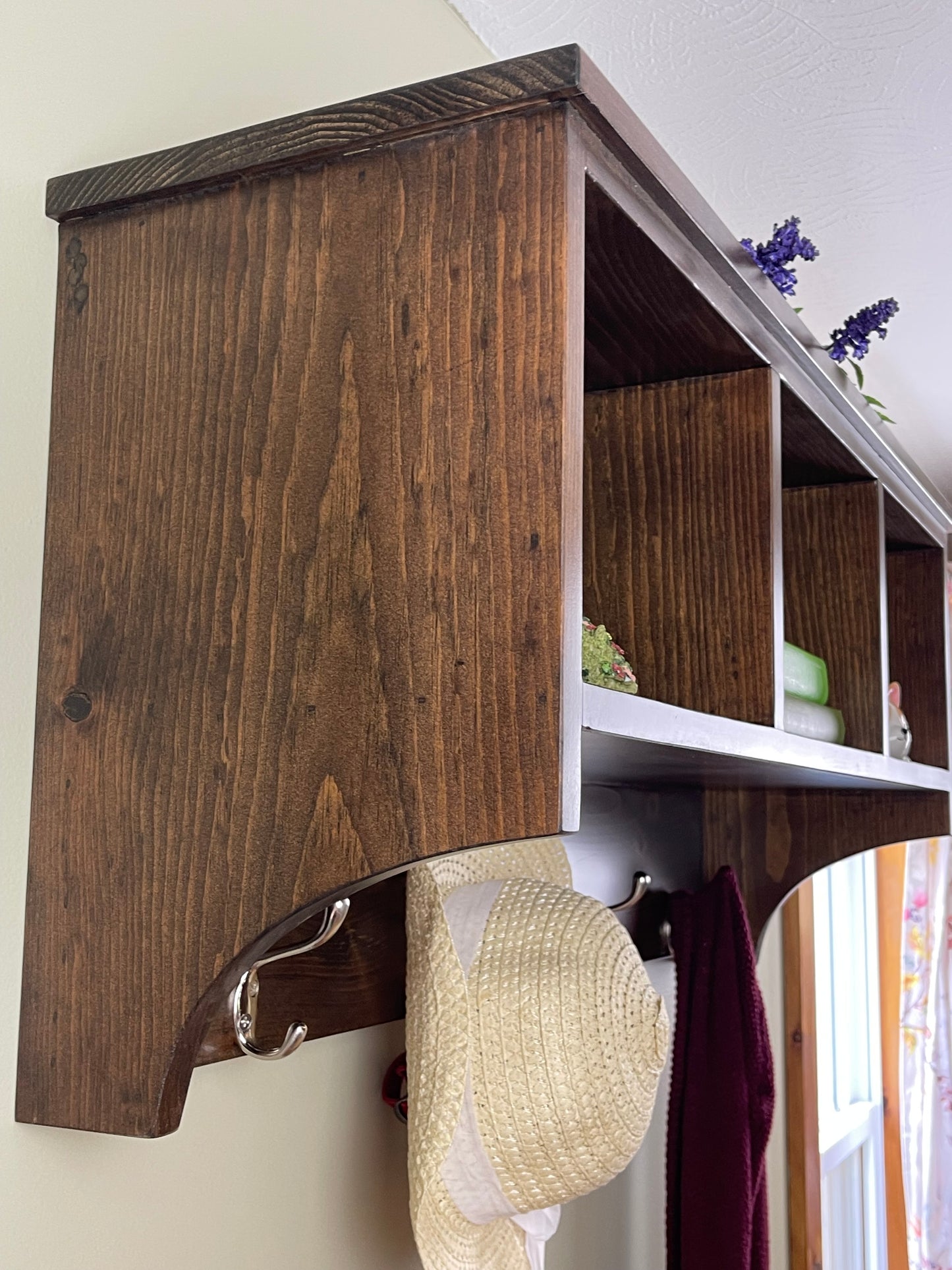 Deeper Wall Hanging Cubby Shelf with Hooks