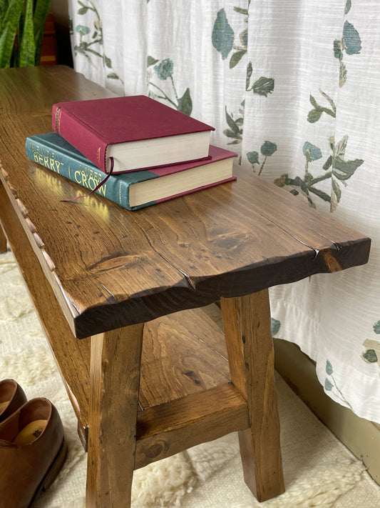 Hand Distressed Entryway Bench with Shelf