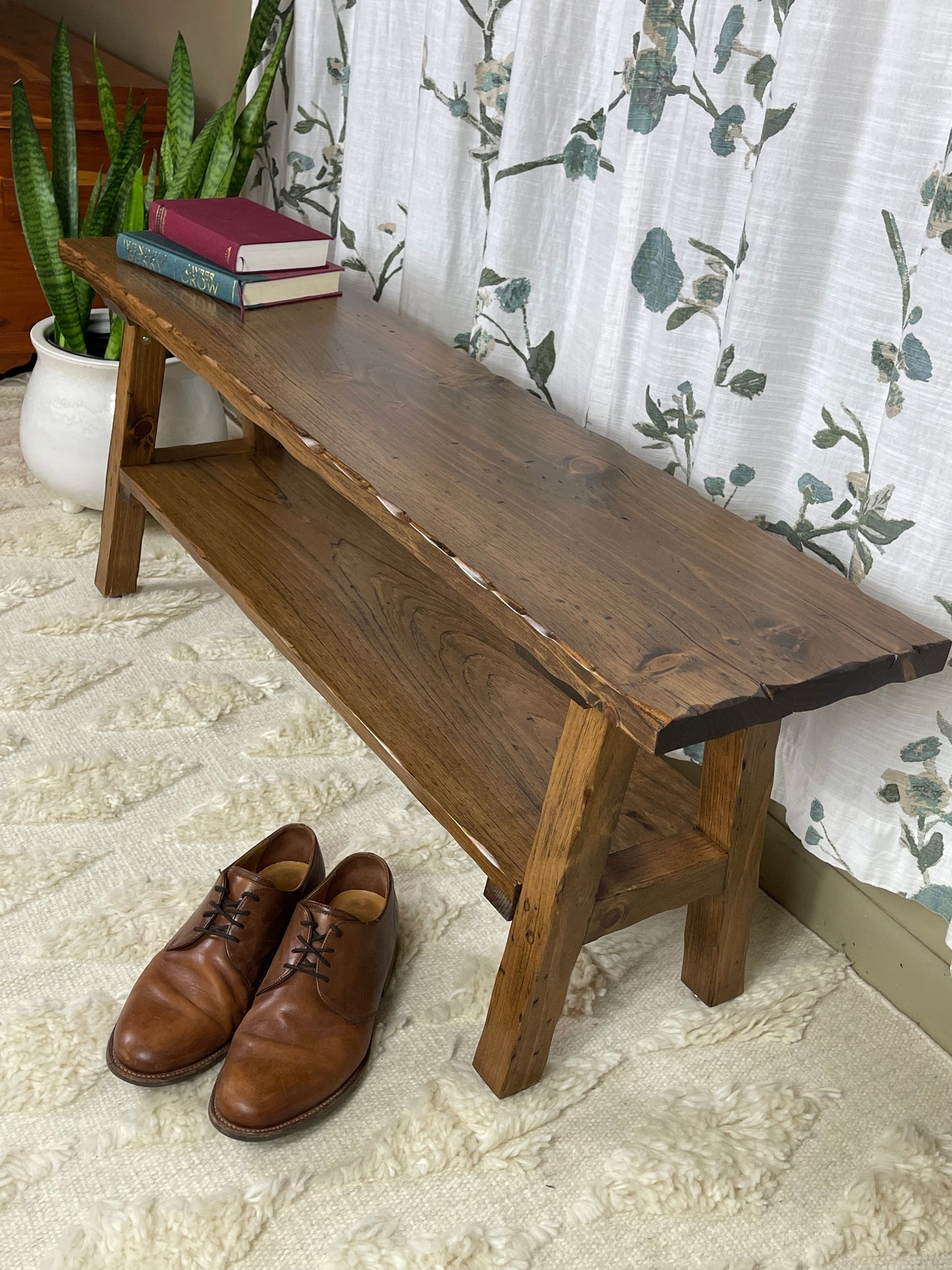 Hand Distressed Entryway Bench with Shelf