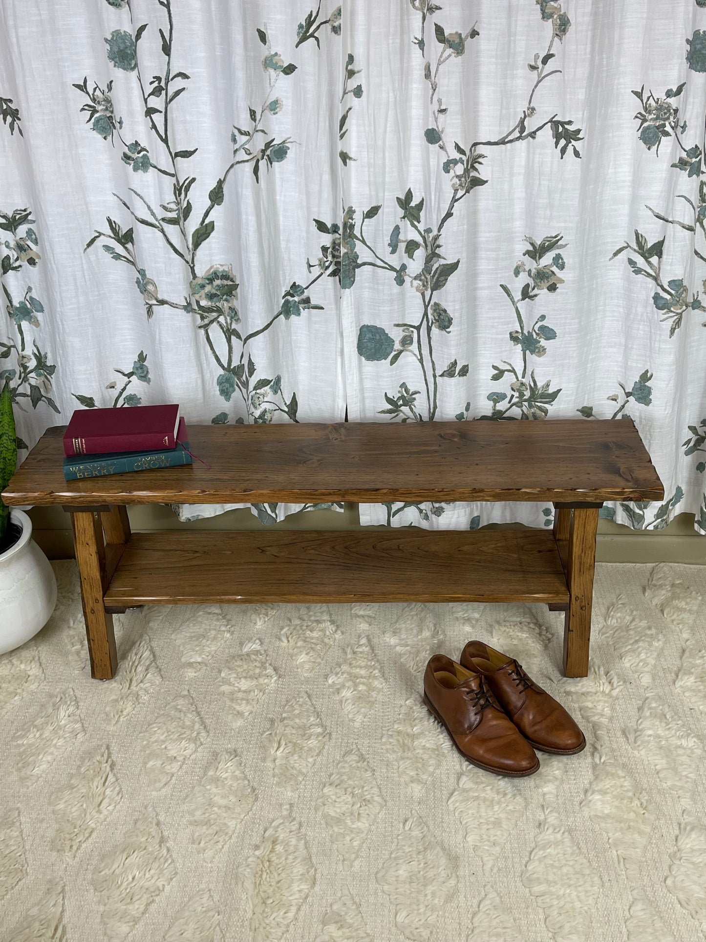 Hand Distressed Entryway Bench with Shelf