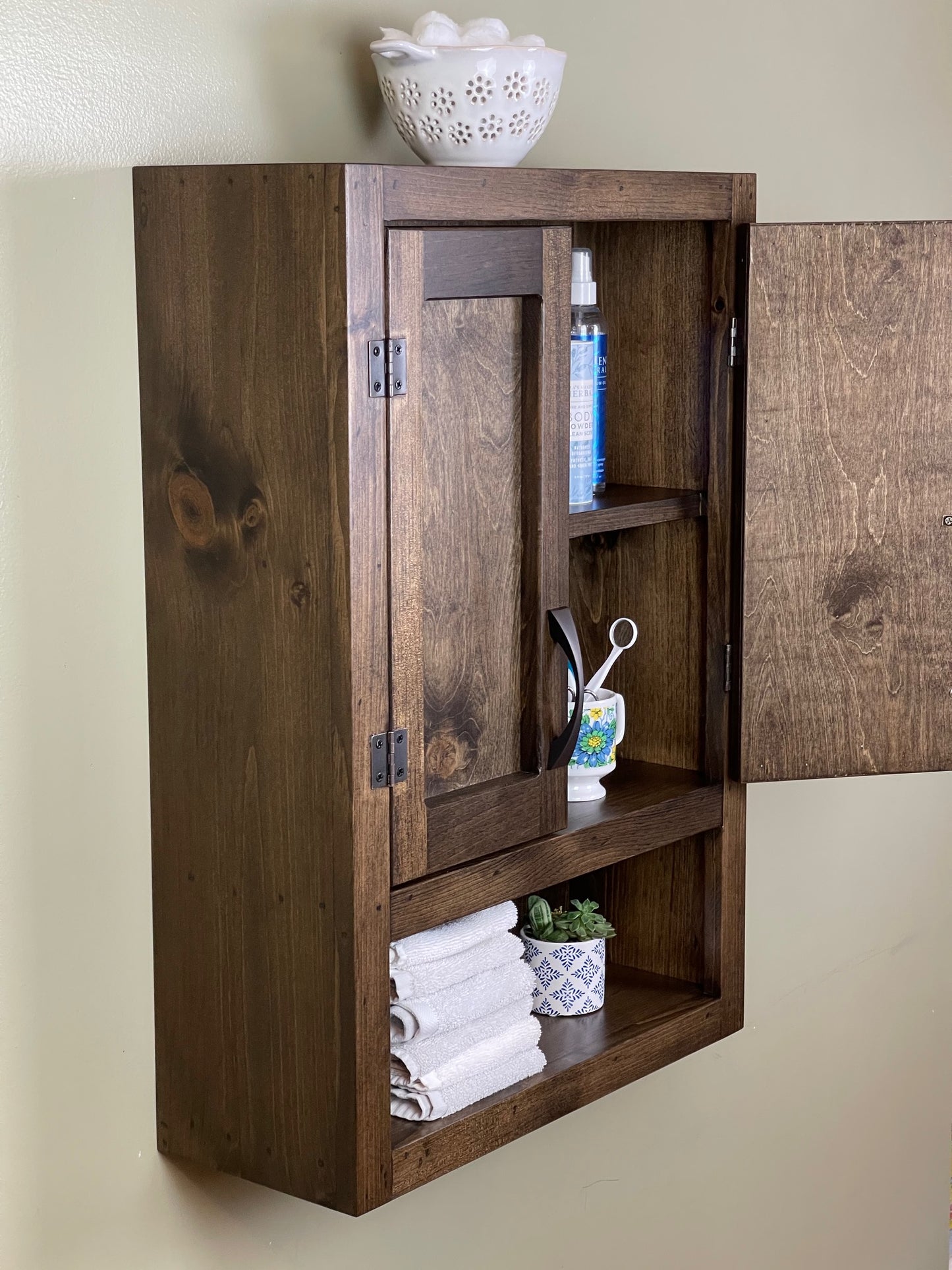 Wall Hanging Bathroom or Kitchen Cabinet with Open Cubby Below
