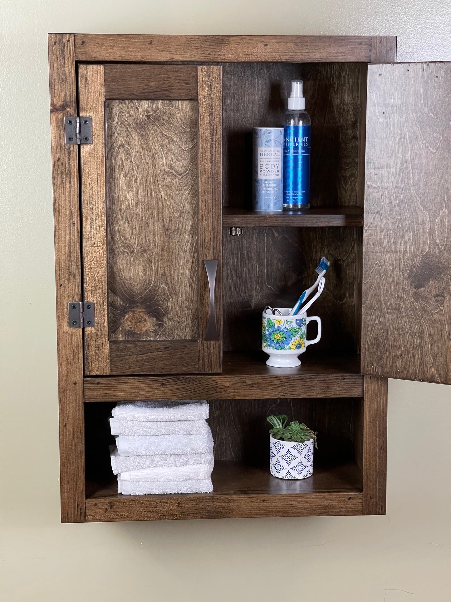 Wall Hanging Bathroom or Kitchen Cabinet with Open Cubby Below