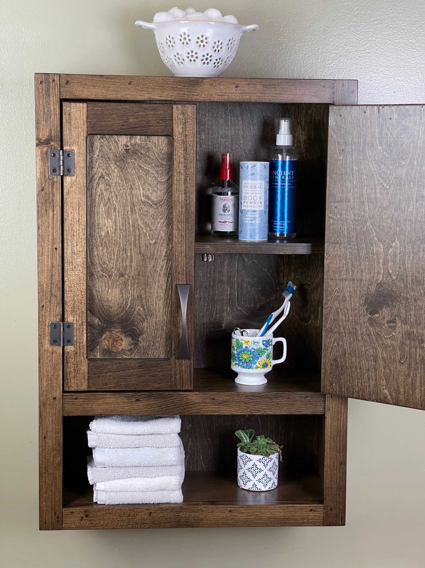 Wall Hanging Bathroom or Kitchen Cabinet with Open Cubby Below