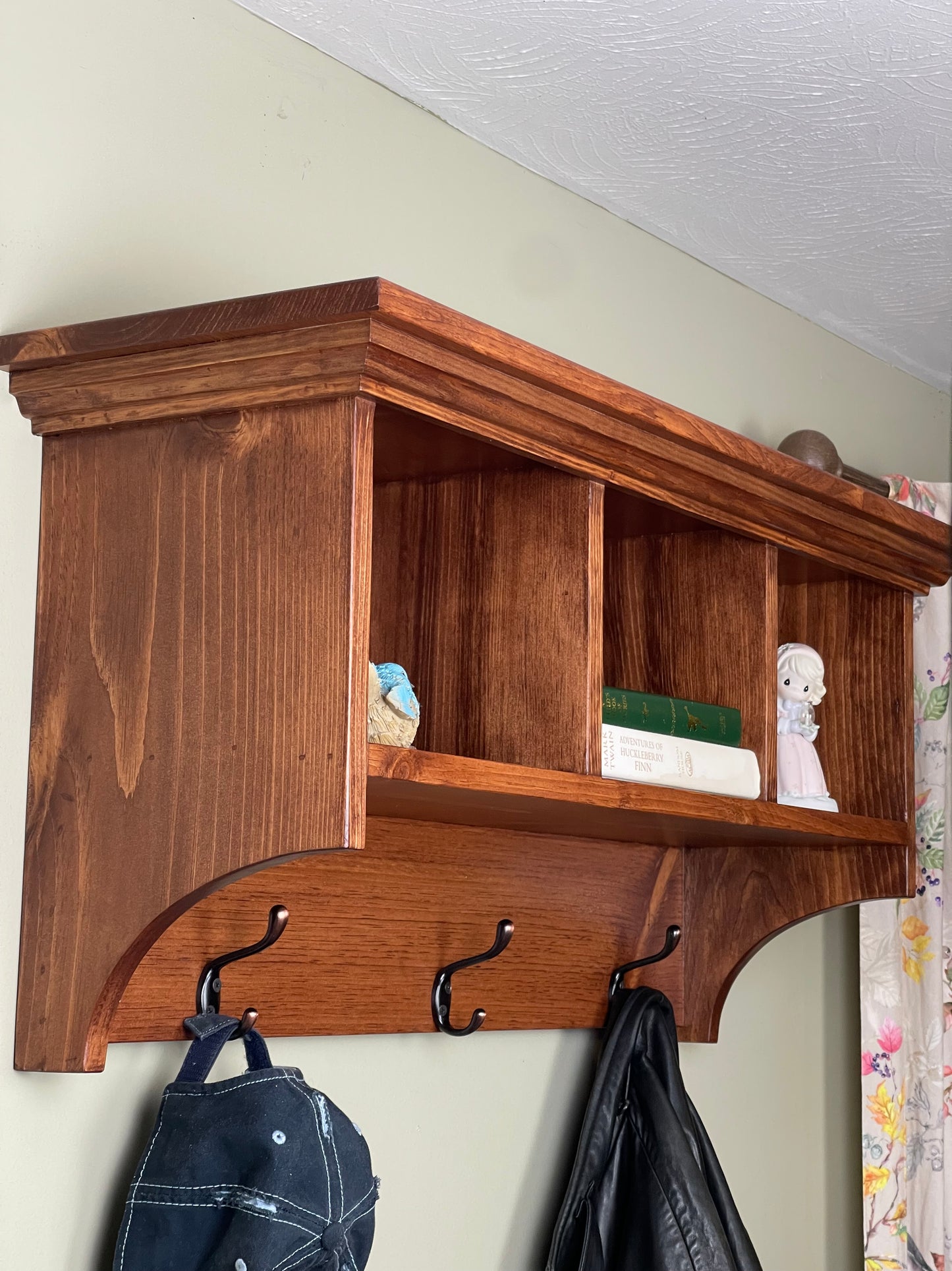 Wall Hanging Cubby Shelf with Hooks