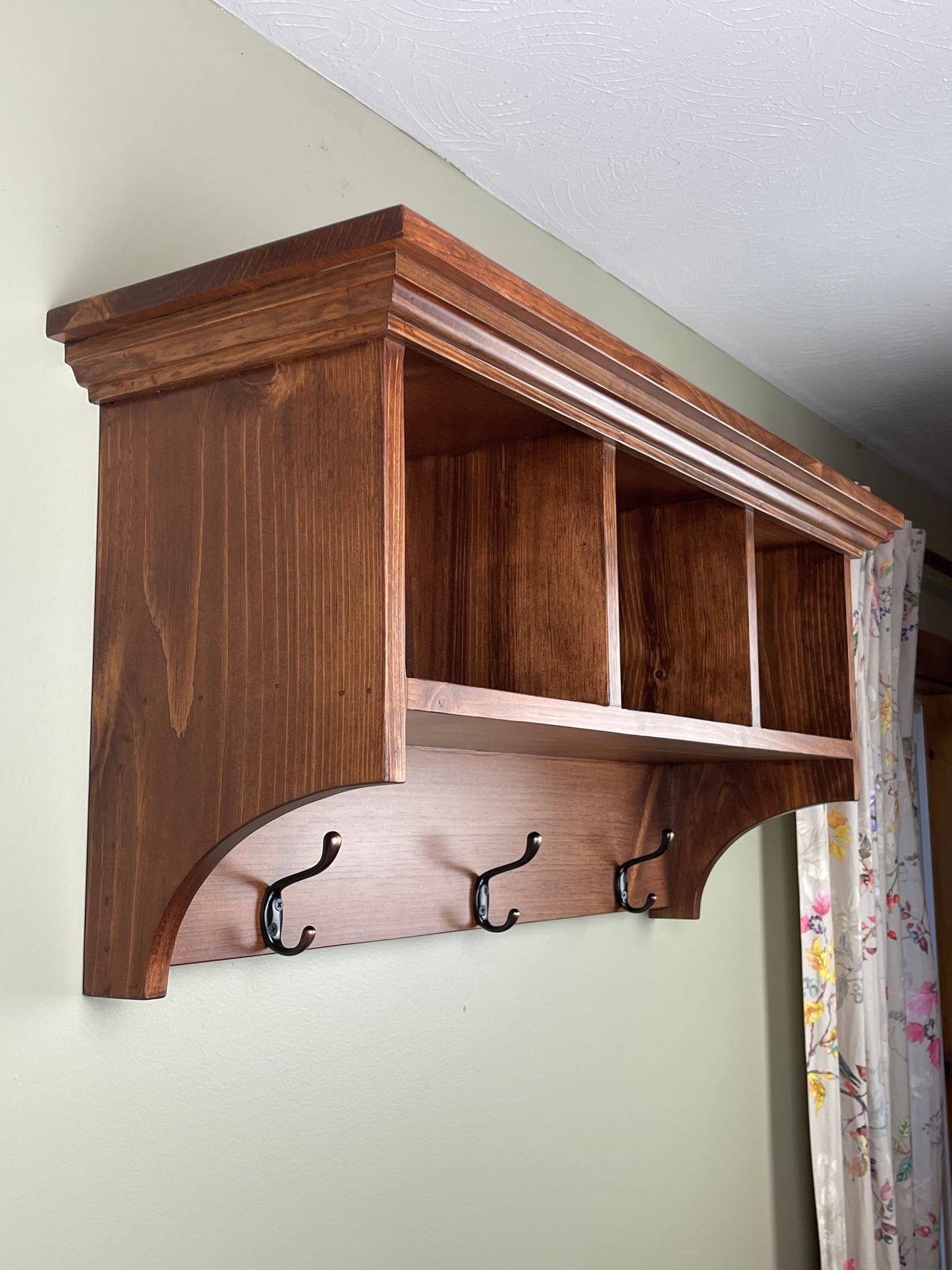 Wall Hanging Cubby Shelf with Hooks