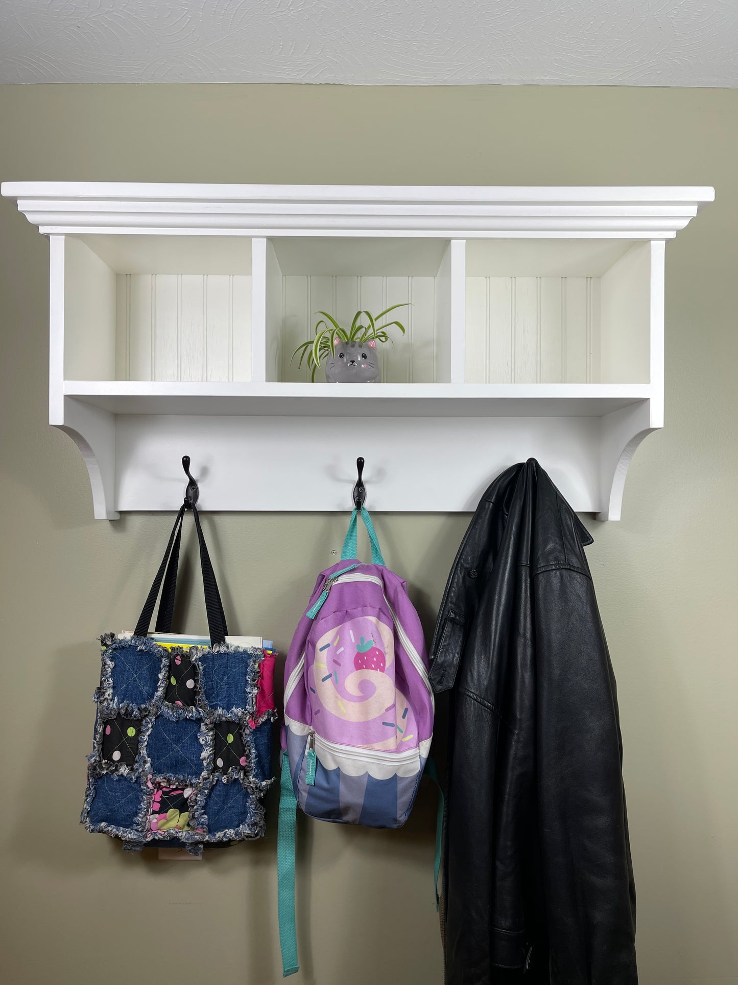 Wall Hanging Cubby Shelf with Hooks