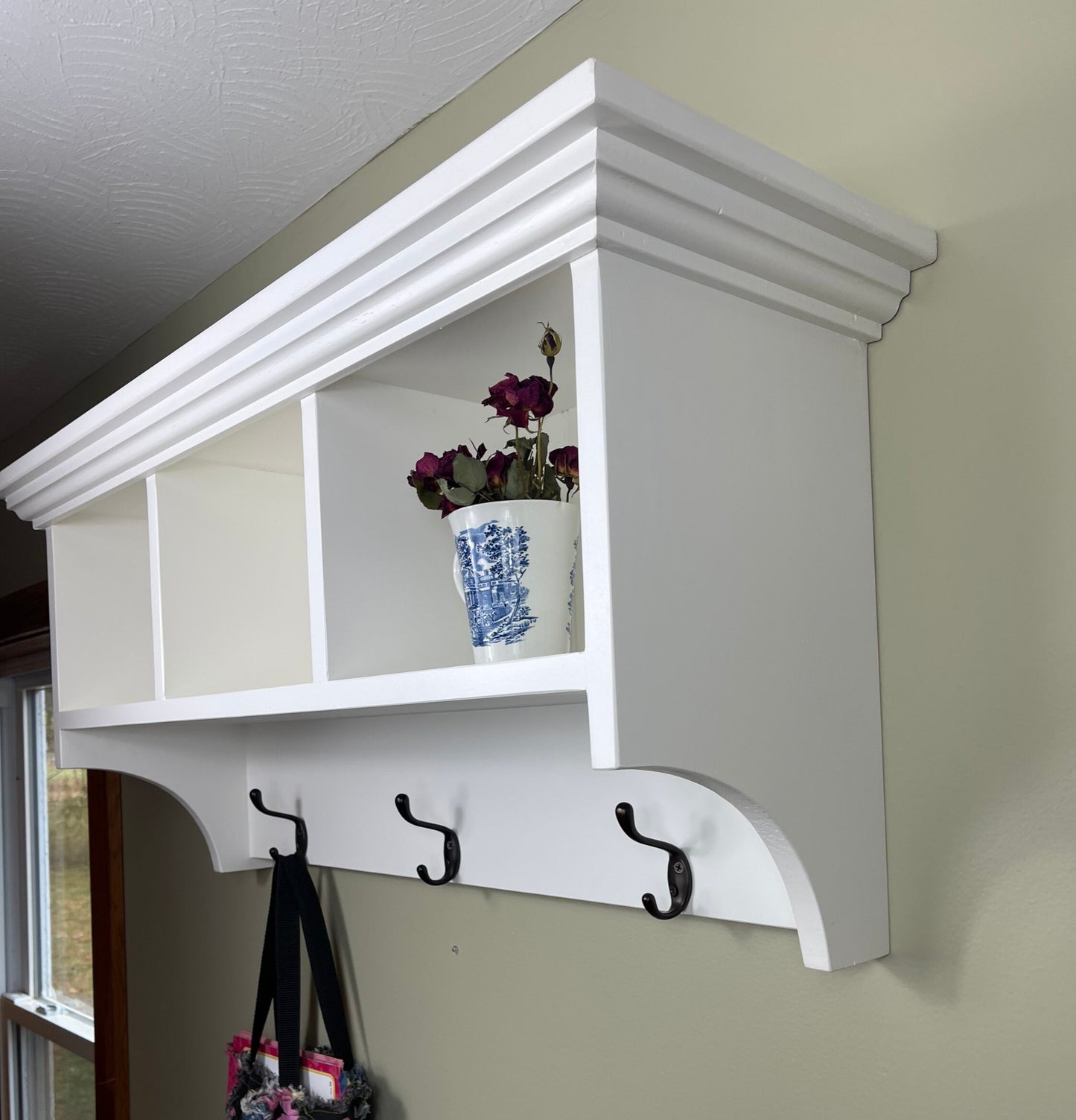 Wall Hanging Cubby Shelf with Hooks