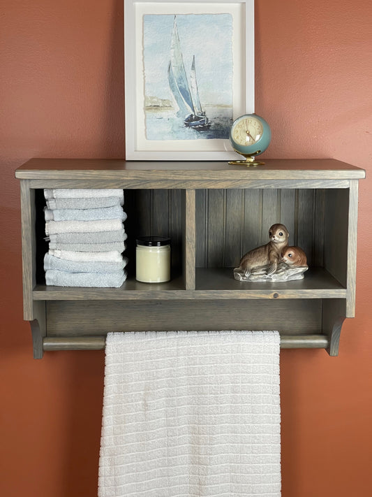 Bathroom Cubby with Towel Rod, many colors available