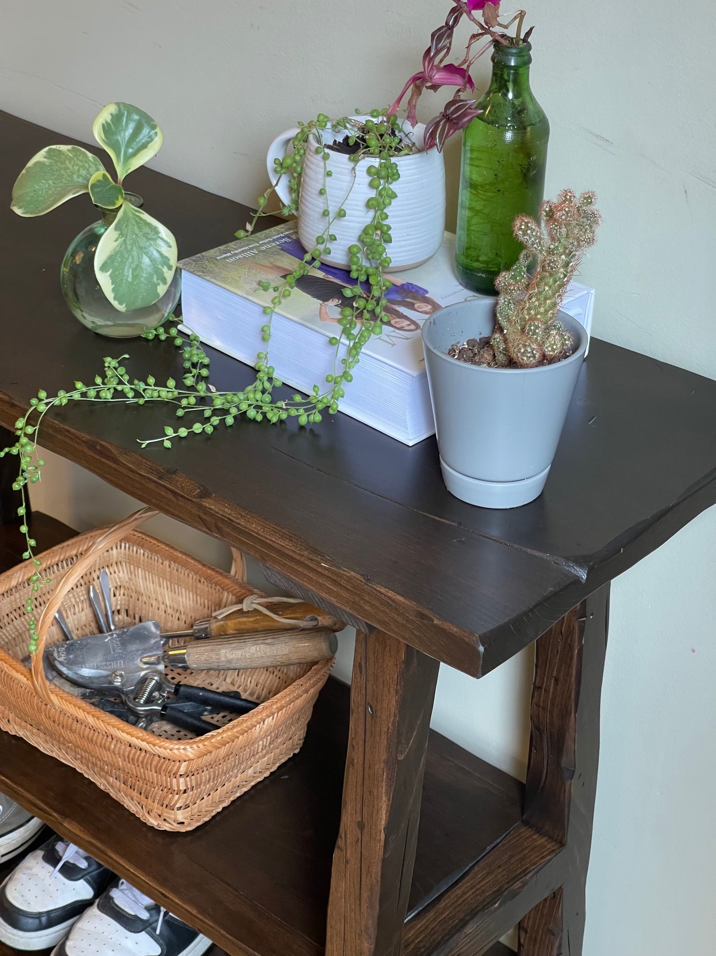 Hand Distressed Console Table with 2 Shelves