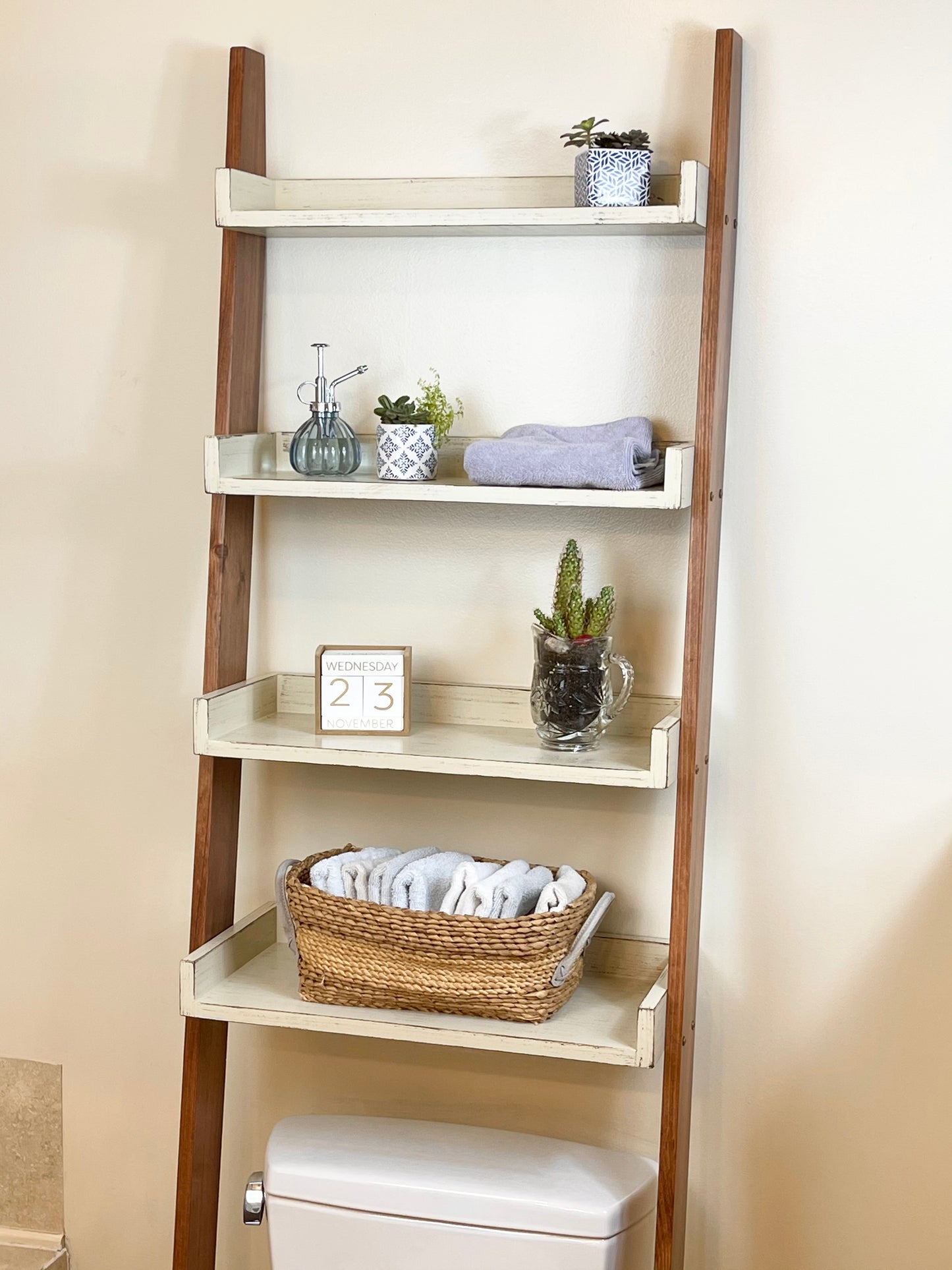 Four Shelf, Tall, Over the Toilet Ladder Shelf