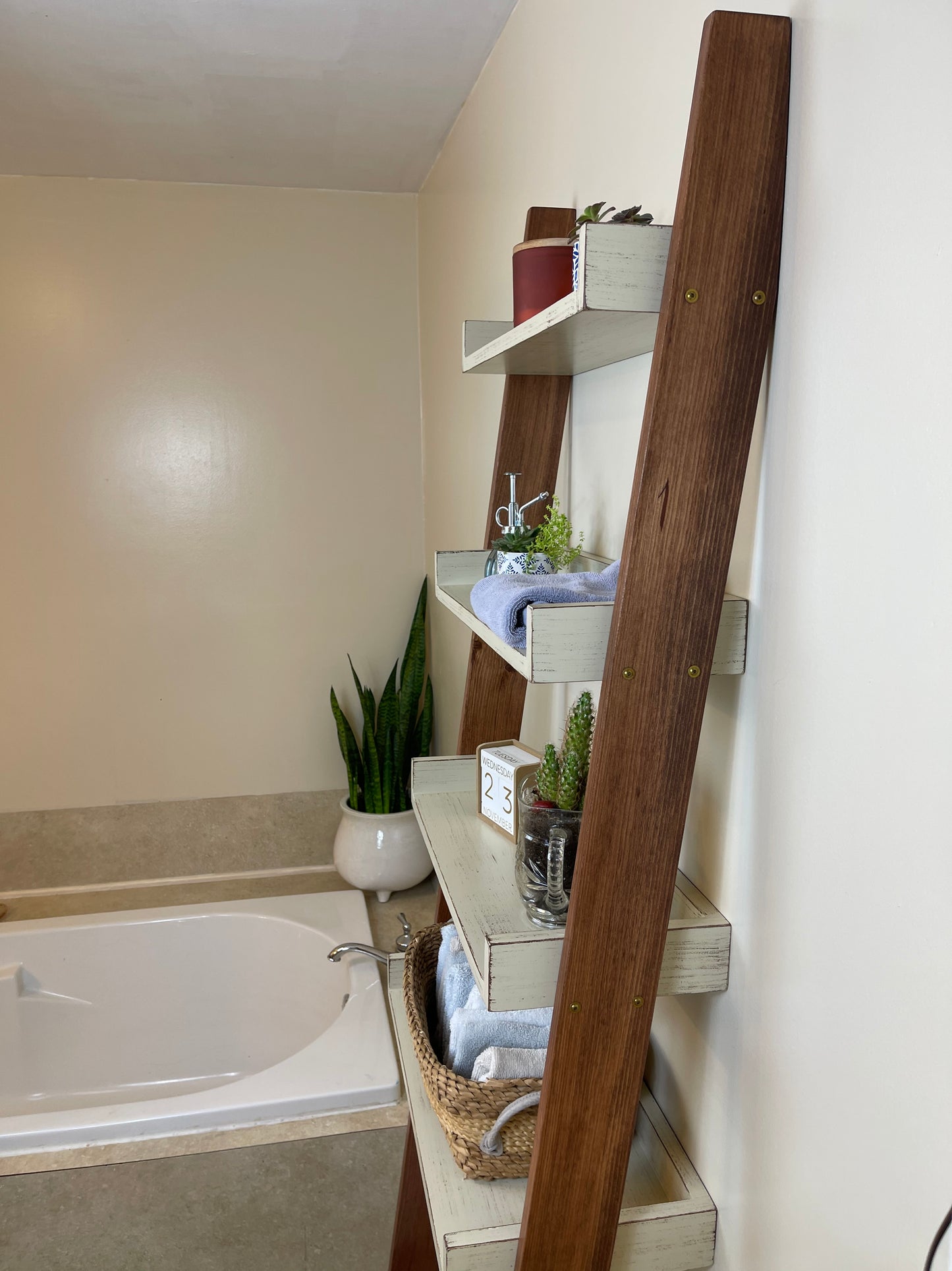 Four Shelf, Tall, Over the Toilet Ladder Shelf