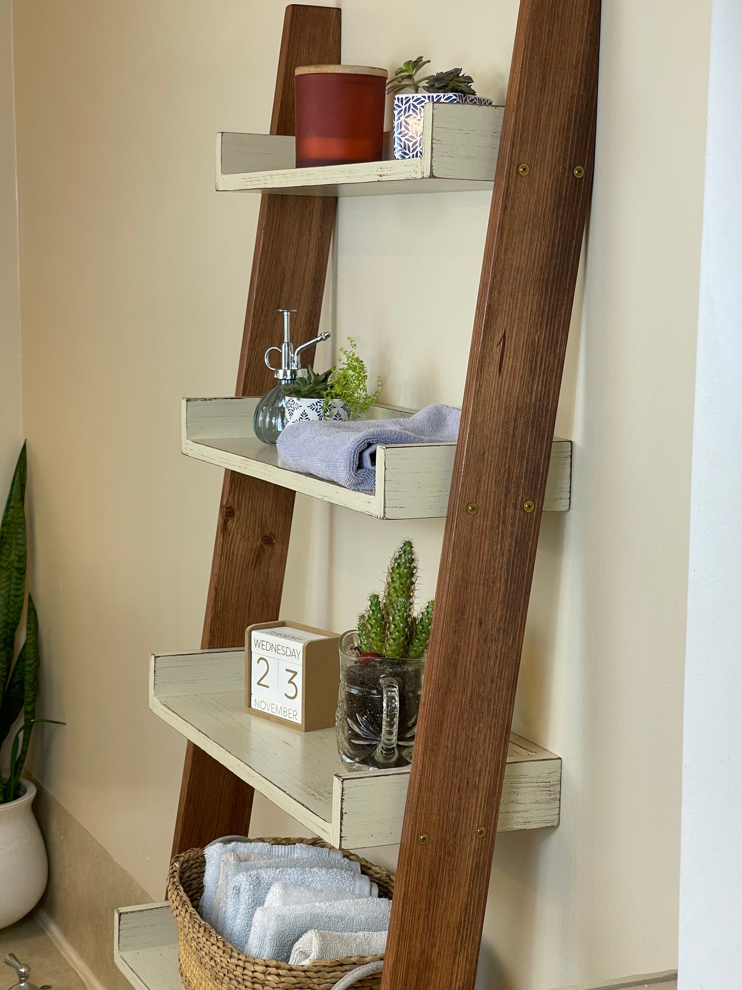 Four Shelf, Tall, Over the Toilet Ladder Shelf