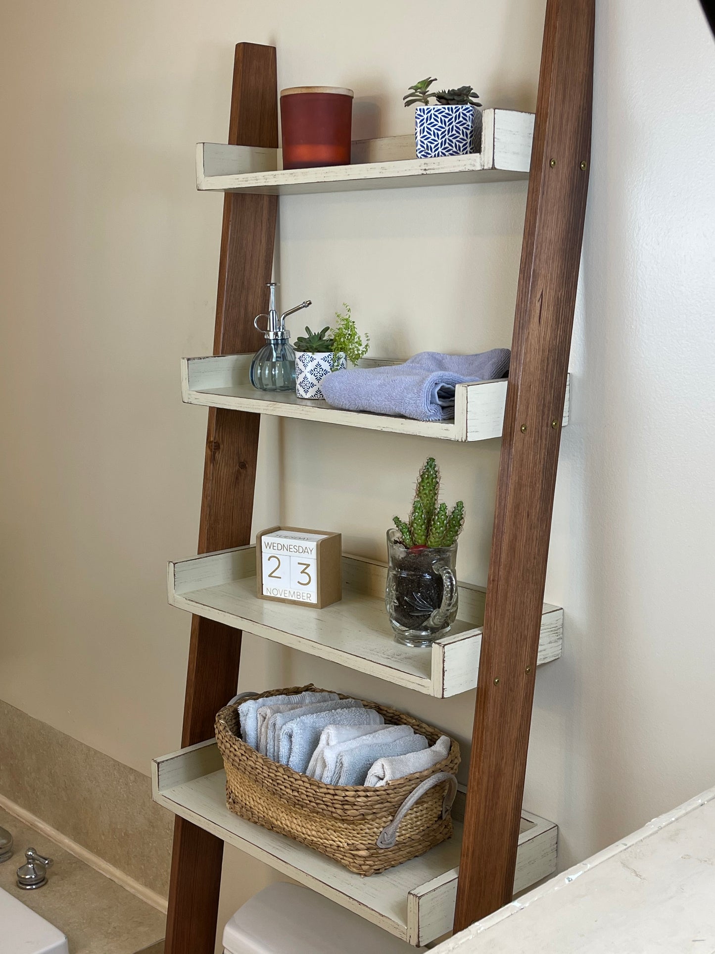 Four Shelf, Tall, Over the Toilet Ladder Shelf