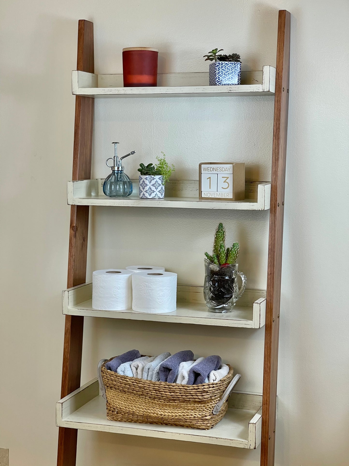 Four Shelf, Tall, Over the Toilet Ladder Shelf