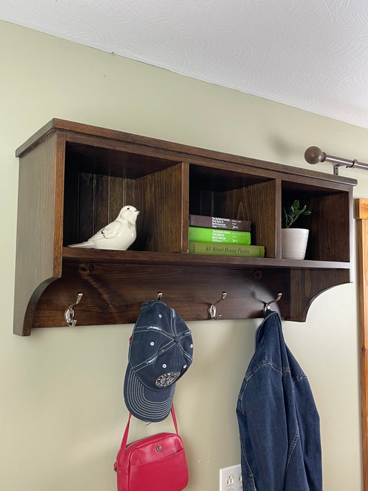 Deeper Wall Hanging Cubby Shelf with Hooks