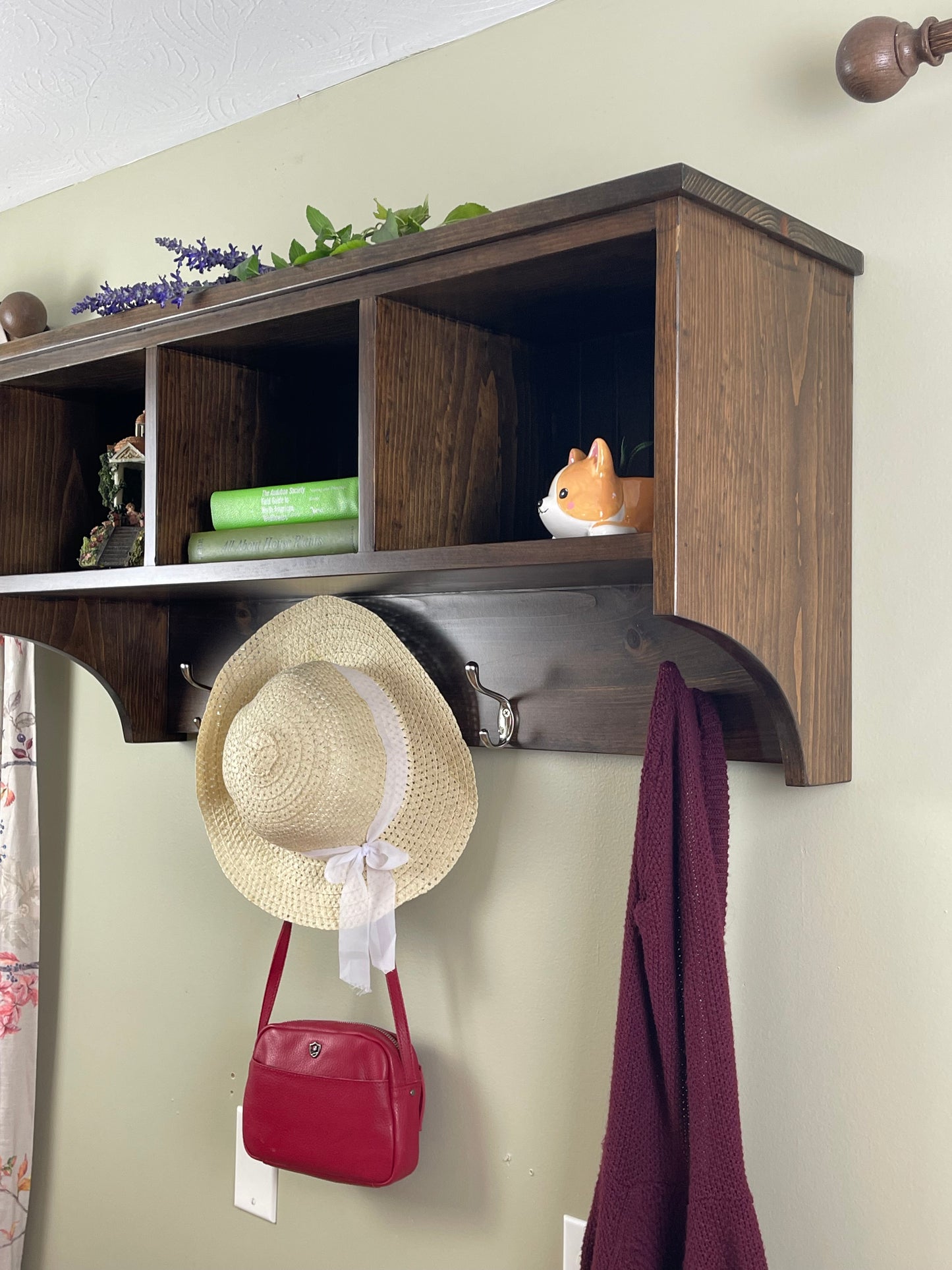 Deeper Wall Hanging Cubby Shelf with Hooks – BlackberryWoodshop