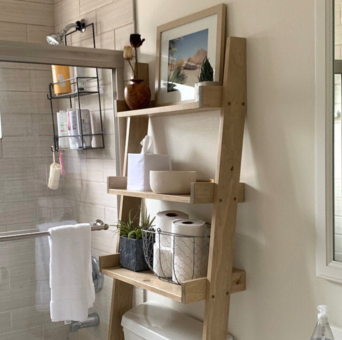 Larissa Rustic Bath Towel Storage Shelf, Rack, Bathroom, Holder, Ladder.  Toilet Roll Holder 