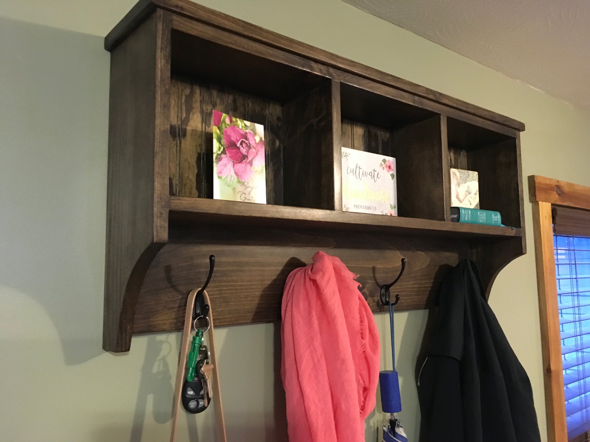 Wall Storage Unit , Cubbie Wall Shelf With Coat Hooks , Clothes Storage  Shelf , Wall Shelf , Coat Rack 